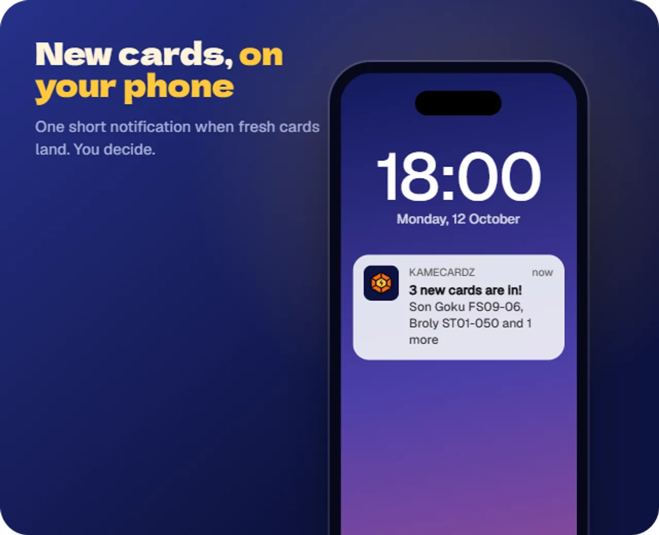 A Kamecardz notification about new cards on a phone's lock screen